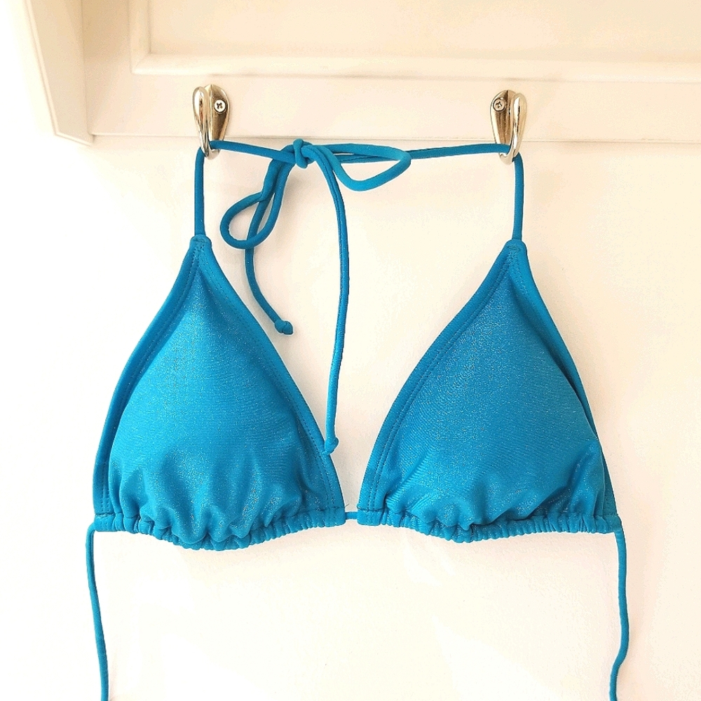 KIRRA Metallic Marina Sliding Triangle Bikini Top Turquoise Sz M